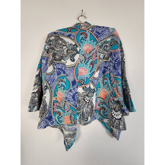 Chico's Womens Open Front Paisley 100% Linen Drape Cardigan Jacket Size 1 Artsy - Picture 2 of 7